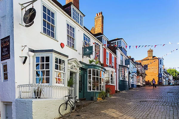 England, Hampshire, The New Forest, Lymington, Colourful Shop Fronts on Quay Hill