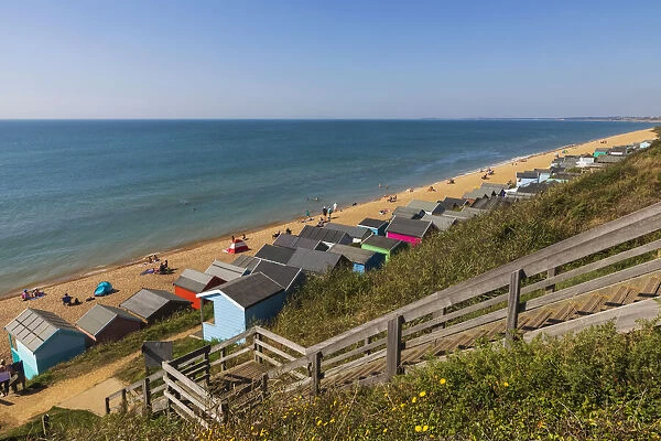 England, Hampshire, The New Forest, Milford-on-sea, The Beach and Colourful Beach Huts
