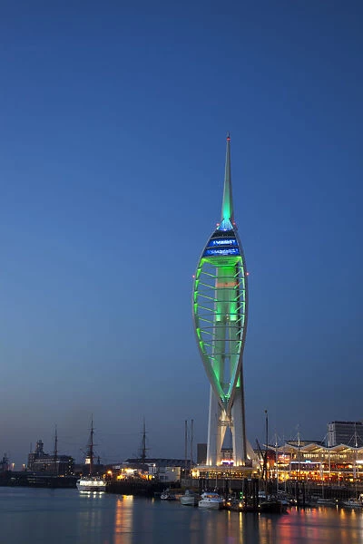 England, Hampshire, Portsmouth, Night View of Spinnaker Tower