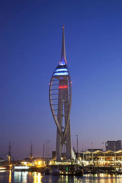 England, Hampshire, Portsmouth, Night View of Spinnaker Tower