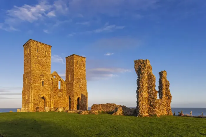 Framed Print : England, Kent, Herne Bay, Reculver Towers and Roman Ruins of Roman Fort Framed Print : England, Kent, Herne Bay, Reculver Towers and Roman Ruins of Roman Fort