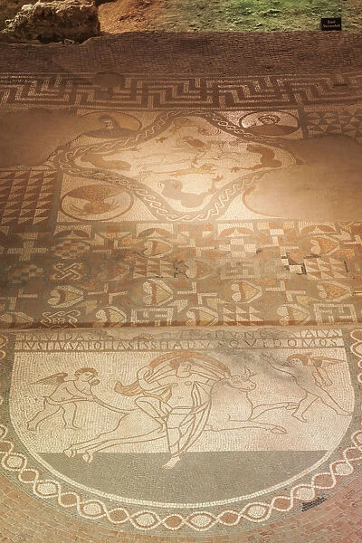 England, Kent, Lullingstone Roman Villa, Detail of Mosaic Flooring Showing The Roman