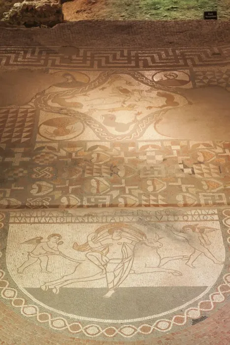 Framed Print : England, Kent, Lullingstone Roman Villa, Detail of Mosaic Flooring Showing The Roman Framed Print : England, Kent, Lullingstone Roman Villa, Detail of Mosaic Flooring Showing The Roman
