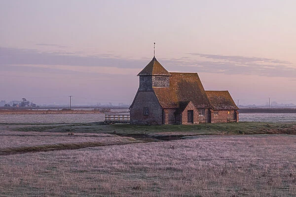 England, Kent, Romney Marsh, Fairfield, St. Thomas Becket Church in Winter