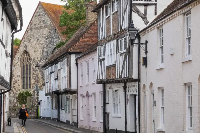 Framed Print : England, Kent, Sandwich, Street Scene with Historical Half Timbered Buildings Framed Print : England, Kent, Sandwich, Street Scene with Historical Half Timbered Buildings