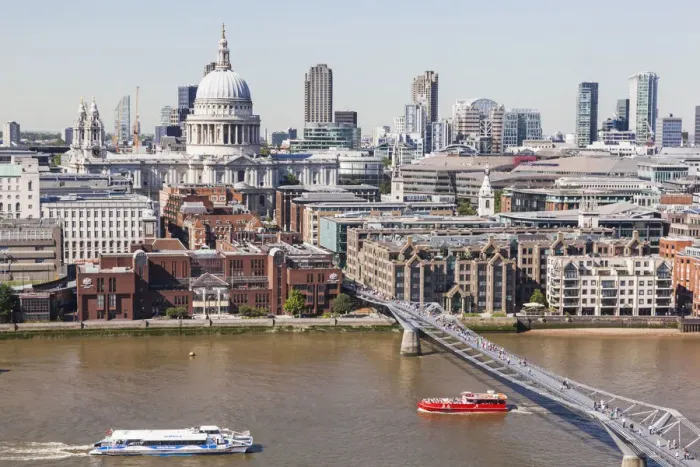 Framed Print : England, London, Aerial View of St Pauls Cathedral and River Thames Framed Print : England, London, Aerial View of St Pauls Cathedral and River Thames
