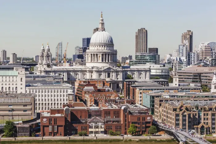 Framed Print : England, London, Aerial View of St Pauls Cathedral and River Thames Framed Print : England, London, Aerial View of St Pauls Cathedral and River Thames