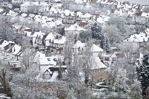 England, London, Brent, Snow on rooftops