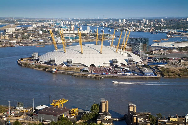 England, London, Canary Wharf, London skyline towards O2 Arena, (Millennium Dome)