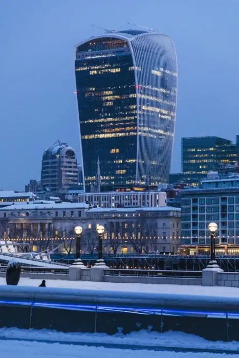 Framed Print : England, London, City of London, Walkie Talkie Building and City Skyline in The Snow