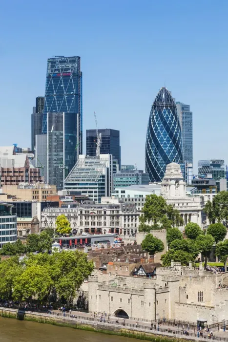 Framed Print : England, London, City Skyline and Thames River from Tower Bridge