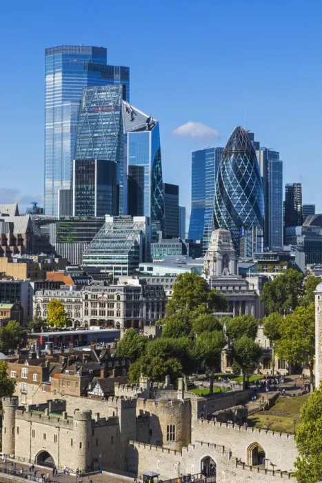 Framed Print : England, London, City Skyline View from Tower Bridge Framed Print : England, London, City Skyline View from Tower Bridge