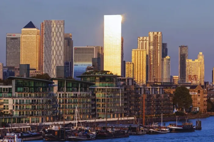 Framed Print : England, London, Docklands, Late Evening Light on Canary Wharf Skyline and River Thames Framed Print : England, London, Docklands, Late Evening Light on Canary Wharf Skyline and River Thames