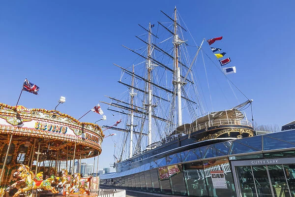 England, London, Greenwich, The Cutty Sark and Carousel