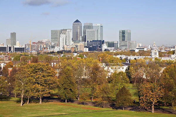 England, London, Greenwich, Royal Greenwich Park and Canary Wharf