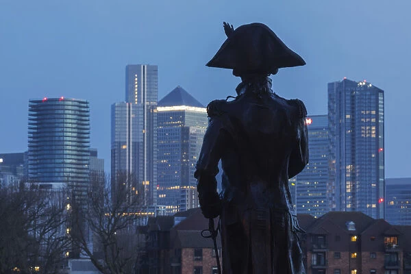 England, London, Greenwich, Silouette of Lord Nelson Statue