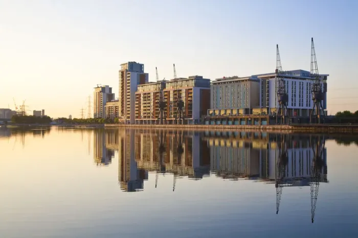Framed Print : England, London, Hotels and appartment buildings reflecting in Royal Victoria Docks Framed Print : England, London, Hotels and appartment buildings reflecting in Royal Victoria Docks