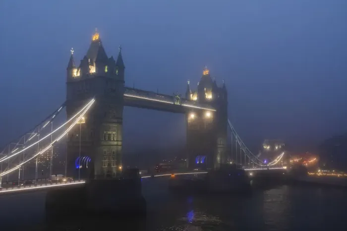Framed Print : England, London, River Thames and Tower Bridge in the Early Morning Mist