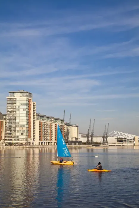 Framed Print : England, London, Royal Victoria Docks, Sailing and canoeing Framed Print : England, London, Royal Victoria Docks, Sailing and canoeing
