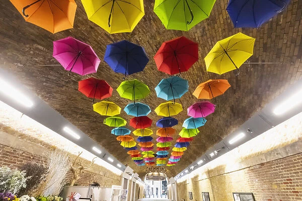 England, London, Southwark, London Bridge City, London Bridge Train Station, Exhibition of Colourful Umbrellas