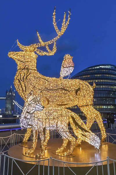 England, London, Southwark, More London Riverside Complex, Christmas Lights depicting a Reindeer