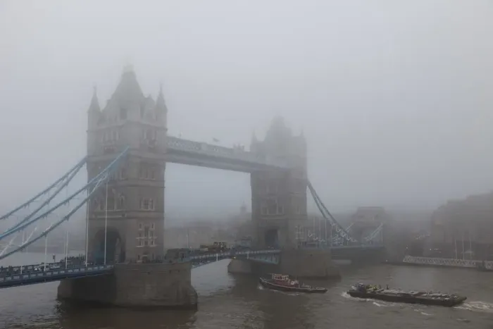 Framed Print : England, London, Tower Bridge in Fog Framed Print : England, London, Tower Bridge in Fog