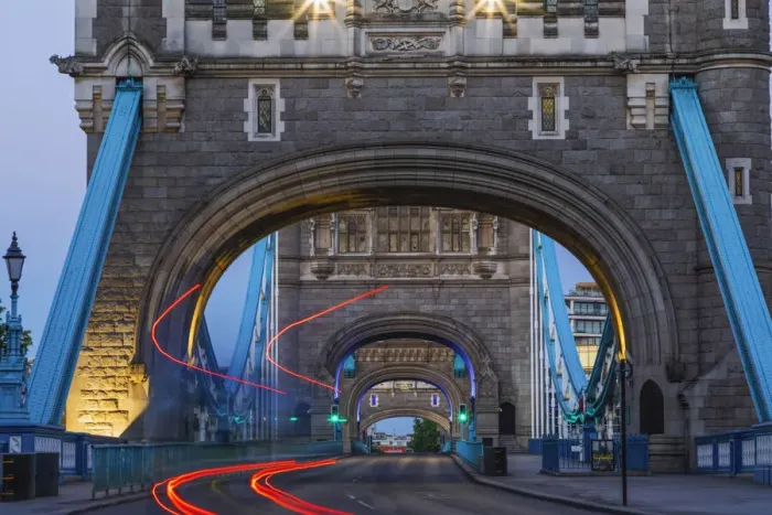 Framed Print : England, London, Tower Bridge with Empty Road in the Daytime