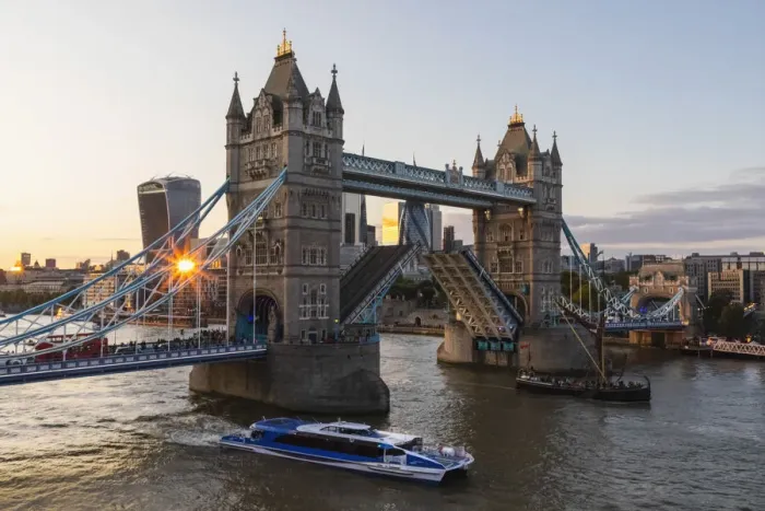 Framed Print : England, London, Tower Bridge, Thames Cruise Boat Passing Through Open Tower Bridge Framed Print : England, London, Tower Bridge, Thames Cruise Boat Passing Through Open Tower Bridge