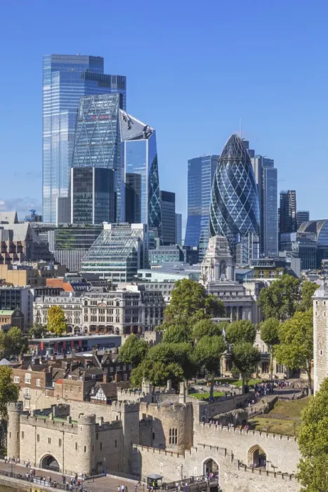 Framed Print : England, London, View of the City of London Skyline and The Tower of London from Tower Framed Print : England, London, View of the City of London Skyline and The Tower of London from Tower