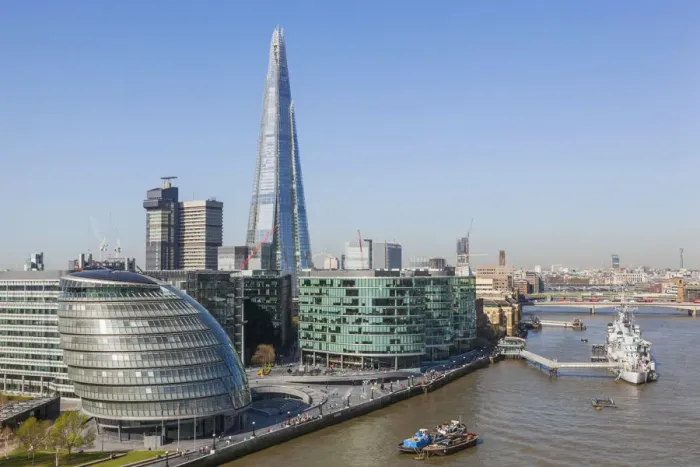 Framed Print : England, London, View of Southwark Skyline from Tower Bridge Walkway