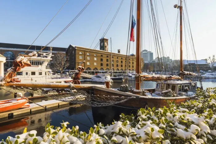 Framed Print : England, London, Wapping, St. Katharine Docks in the Snow Framed Print : England, London, Wapping, St. Katharine Docks in the Snow