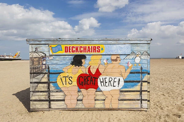 England, Norfolk, Great Yarmouth, Great Yarmouth Pier, Funny Artwork on Deckchair