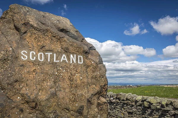 England  /  Scotland boundary stone on the A68, Jedburgh, Scotish Borders, Scotland