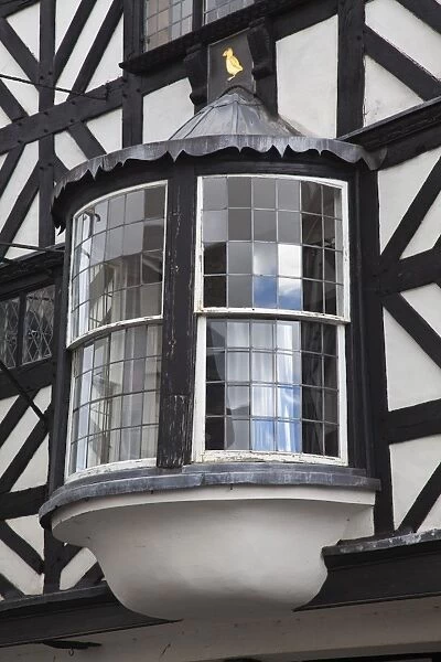 England, Shropshire, Ludlow. A bay window in an ancient half-timbered house