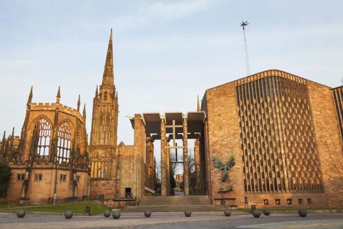 Framed Print : England, Warwickshire, Coventry, Old and New Coventry Cathedral Framed Print : England, Warwickshire, Coventry, Old and New Coventry Cathedral