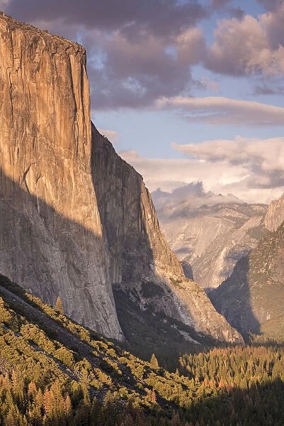 The enormous face of El Capitan towering above Yosemite Valley, California, USA. Autumn