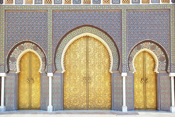 Entrance doors of the Fez Royal Palace (Dar El-Makhzen), Place des Alaouites, Fes, Morocco