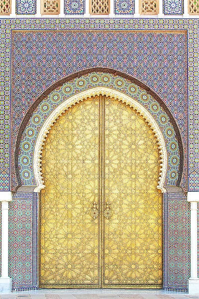 One of the entrance doors of the Fez Royal Palace (Dar El-Makhzen), Place des Alaouites, Fes, Morocco