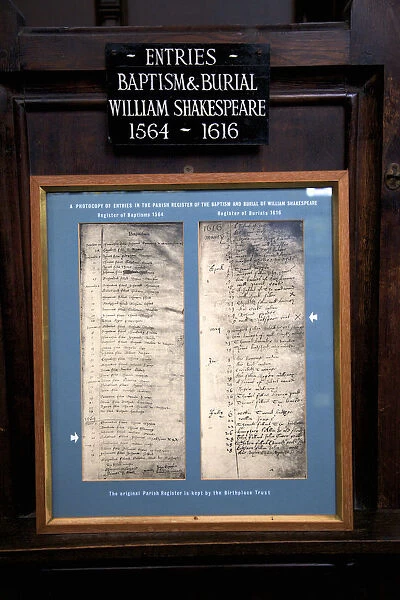 Entries in the Register of the Baptism and Burial of William Shakespeare, Holy Trinity