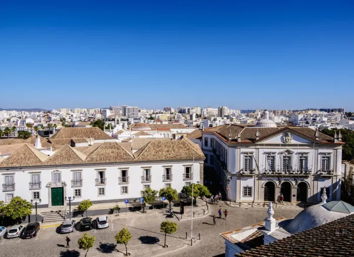 Framed Print : Episcopal Palace and City Hall at Largo da Se, elevated view, Faro, Algarve, Portugal Framed Print : Episcopal Palace and City Hall at Largo da Se, elevated view, Faro, Algarve, Portugal