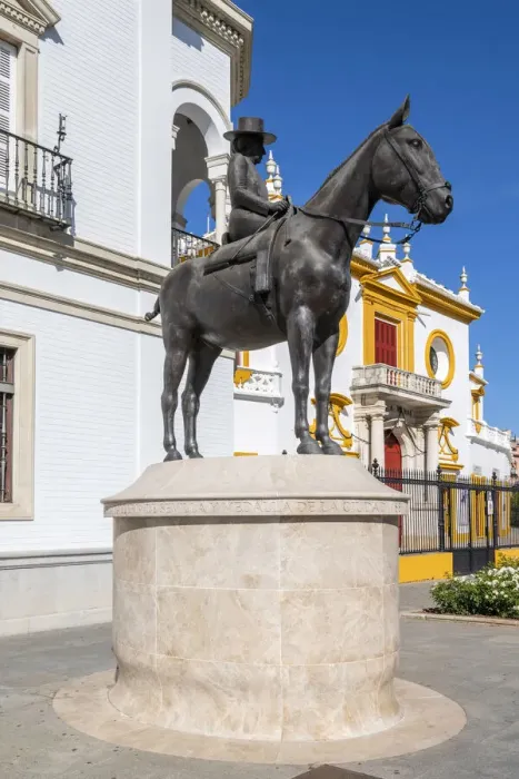 Framed Print : Equestrian staue in front of Plaza de toros de la Real Maestranza de Caballeria de Framed Print : Equestrian staue in front of Plaza de toros de la Real Maestranza de Caballeria de