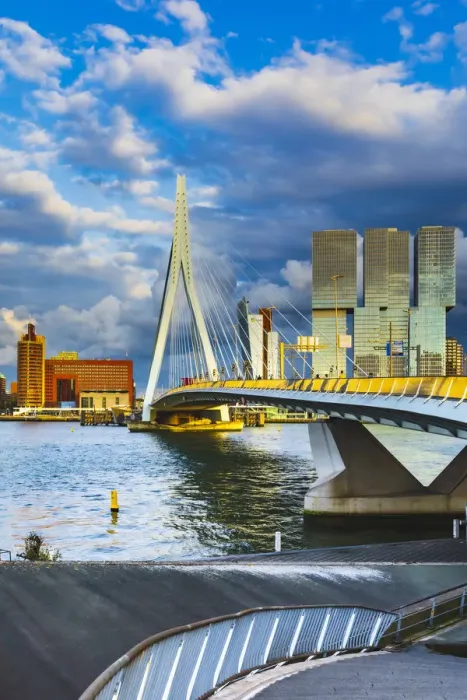 Framed Print : Erasmus Bridge (Erasmusbrug) and city skyline at sunset, Rotterdam, Zuid Holland Framed Print : Erasmus Bridge (Erasmusbrug) and city skyline at sunset, Rotterdam, Zuid Holland