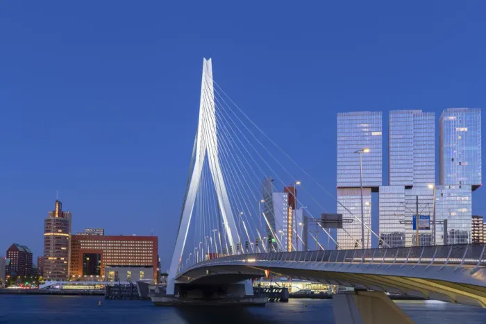 Framed Print : Erasmus Bridge (Erasmusbrug) at dusk, Rotterdam, Zuid Holland, Netherlands Framed Print : Erasmus Bridge (Erasmusbrug) at dusk, Rotterdam, Zuid Holland, Netherlands