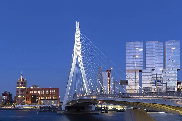 Erasmus Bridge (Erasmusbrug) at dusk, Rotterdam, Zuid Holland, Netherlands