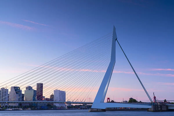 Erasmus Bridge (Erasmusbrug) at sunset, Rotterdam, Zuid Holland, Netherlands