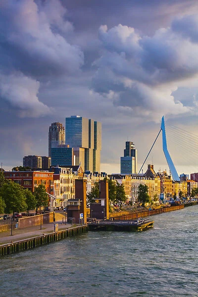 Erasmus bridge and waterfront buildings of Rotterdam, Holland  /  Netherlands