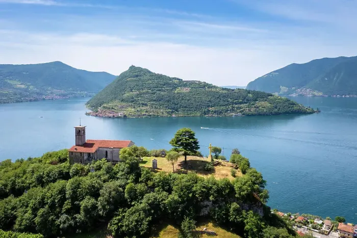 Framed Print : Eremo di San Pietro church on a hill dominating Iseo lake, in front of Montisola. Marone, Brescia province, Lombardy, Italy Framed Print : Eremo di San Pietro church on a hill dominating Iseo lake, in front of Montisola. Marone, Brescia province, Lombardy, Italy