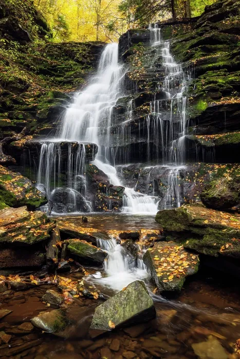 Framed Print : Erie Falls in Autumn, Ricketts Glen State Park, Benton, Pennsylvania, USA