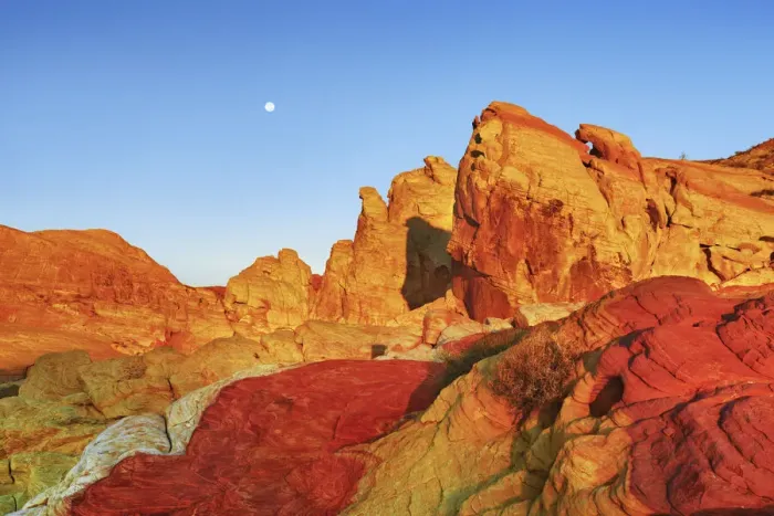 Framed Print : Erosion landscape and moon in Valley of Fire - USA, Nevada, Clark, Valley Of Fire Framed Print : Erosion landscape and moon in Valley of Fire - USA, Nevada, Clark, Valley Of Fire