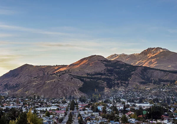 Esquel at sunrise, elevated view, Chubut Province, Patagonia, Argentina